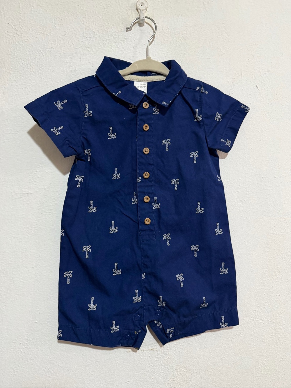 Carter's Navy Short-Sleeve Palm Print Romper Summer Style